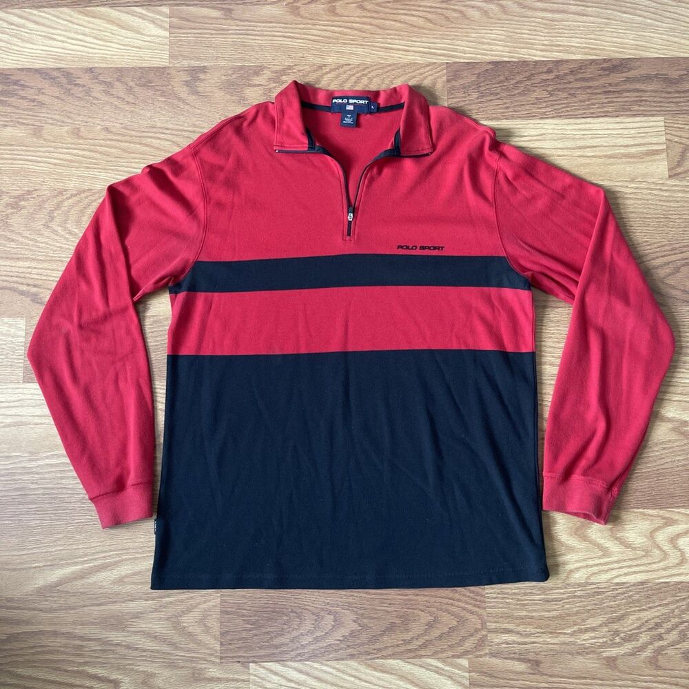 POLO SPORT by Ralph Lauren Vintage Quarter Zip Rugby Stripe Shirt Mens Large